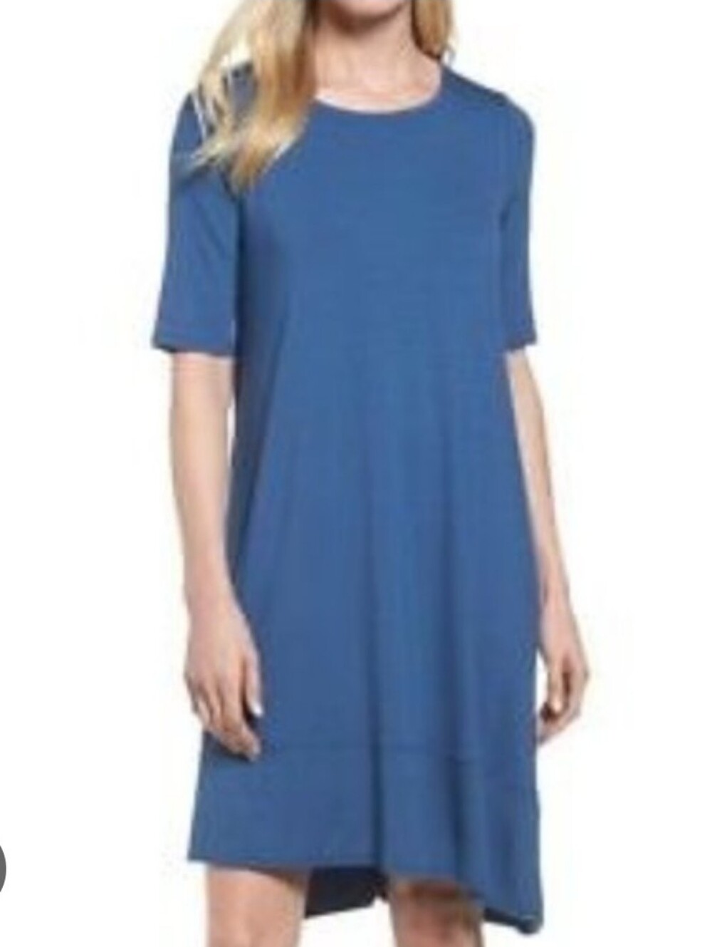 EILEEN FISHER I S (M) Asymmetrical Jersey T-Shirt Mini Dress I blue